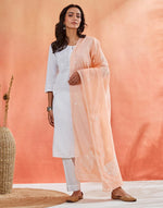 Orange Cotton Silk Chikankari Dupatta