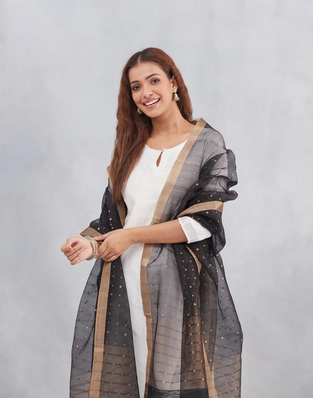 Black Silk Blend Hand Woven Dupatta