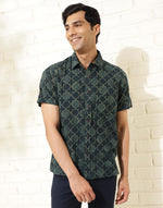Green Cotton Dabu Printed Bush Shirt