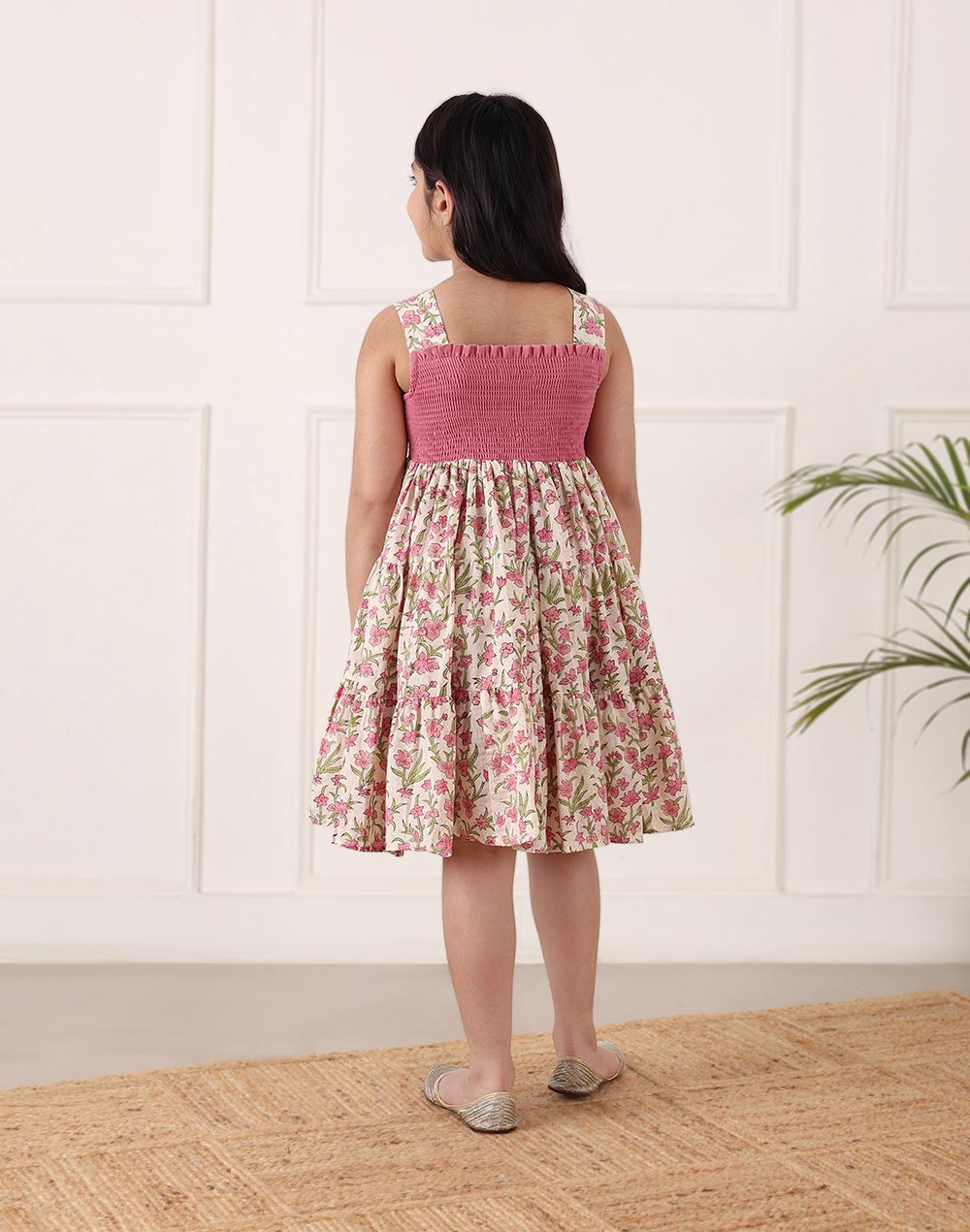Pink Cotton Hand Block Printed Dress