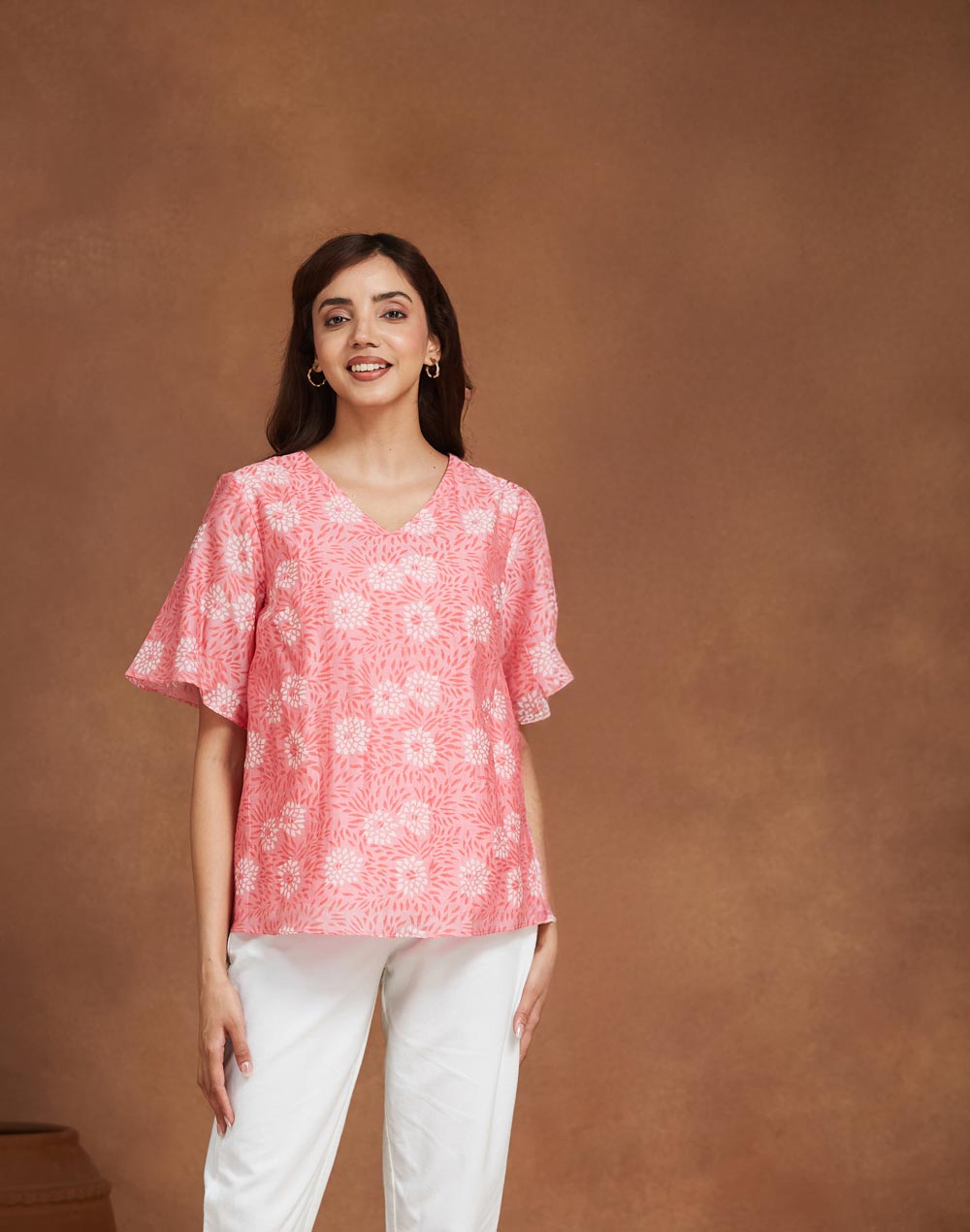 Pink Cotton Silk Printed Top