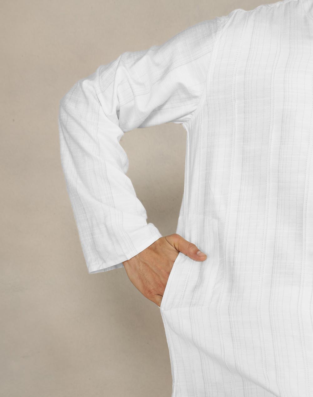 White Viscose Silk Dobby Long Kurta