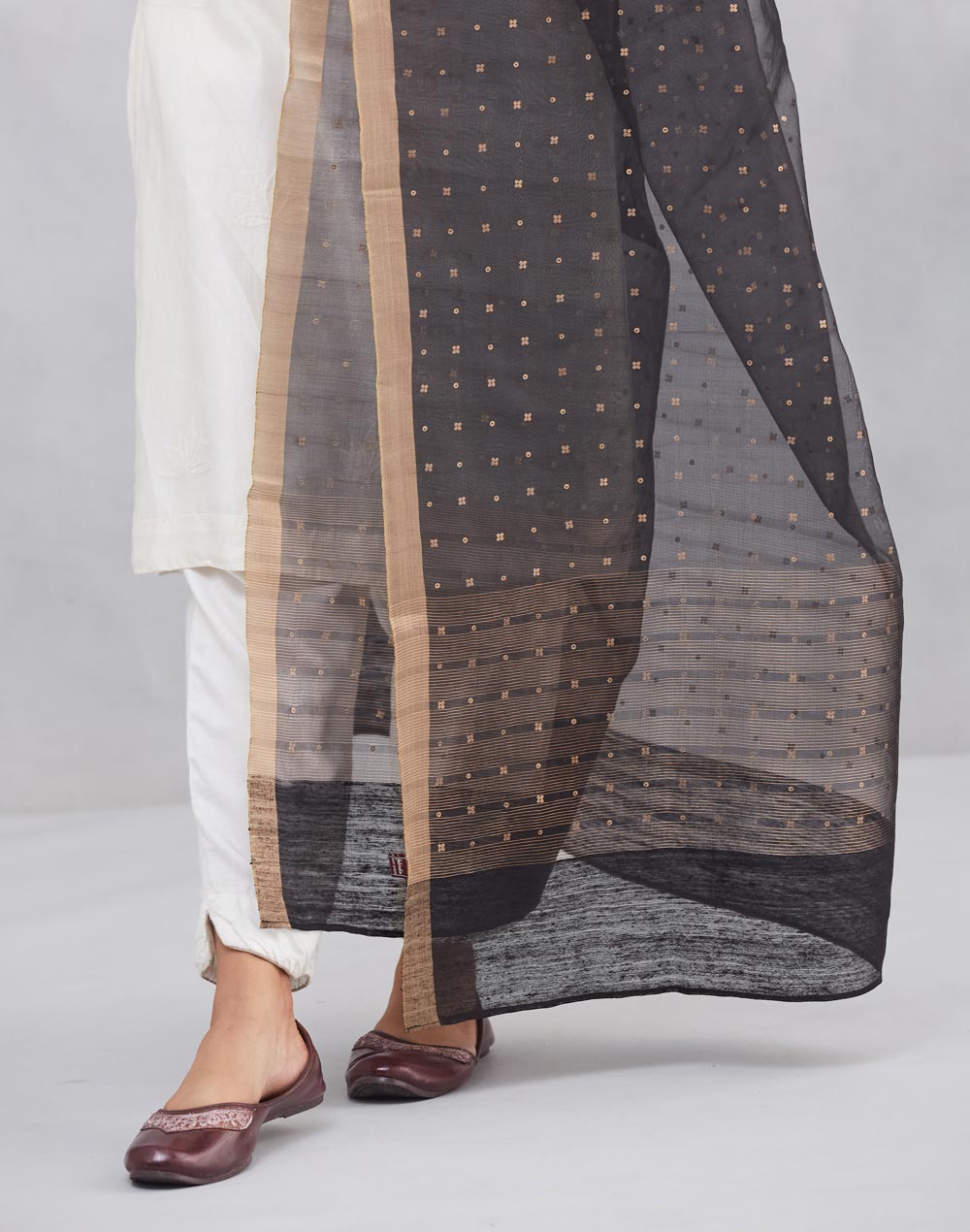 Black Silk Blend Hand Woven Dupatta