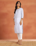 Light Blue Cotton Chikankari Long Kurta