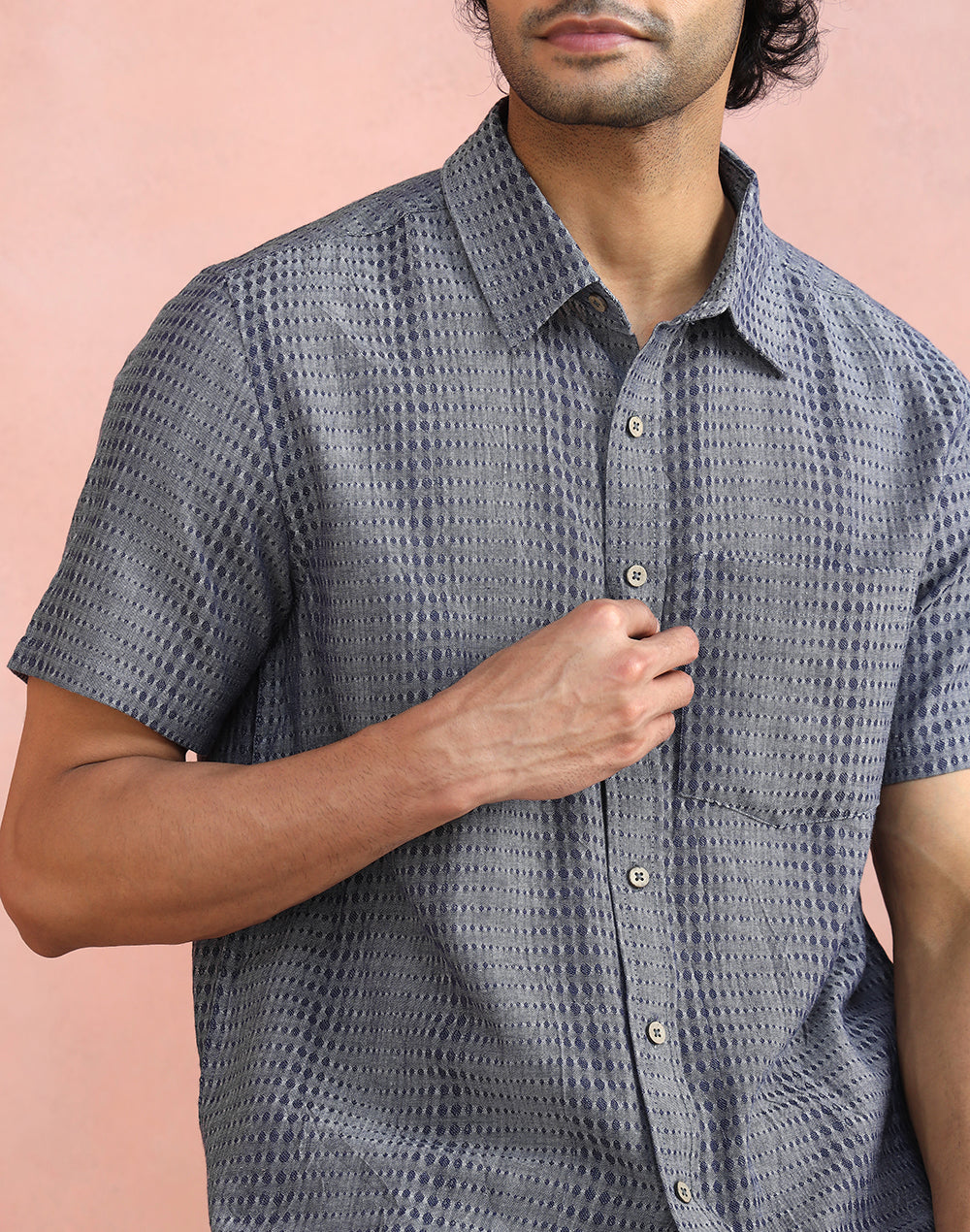 Grey Cotton Bush Shirt for Men with breathable cotton