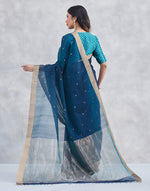 Teal Cotton Silk Blend Chanderi Sari