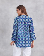 Blue Rayon Blend Hand Block Printed Shirt