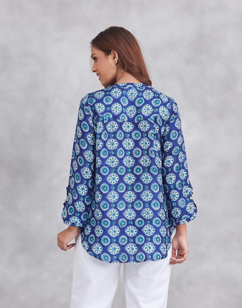 Blue Rayon Blend Hand Block Printed Shirt