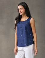 Blue Viscose Silk Hand Embroidered Top