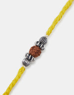 Mustard Metal Rudrakash Rakhi With Textured Beads