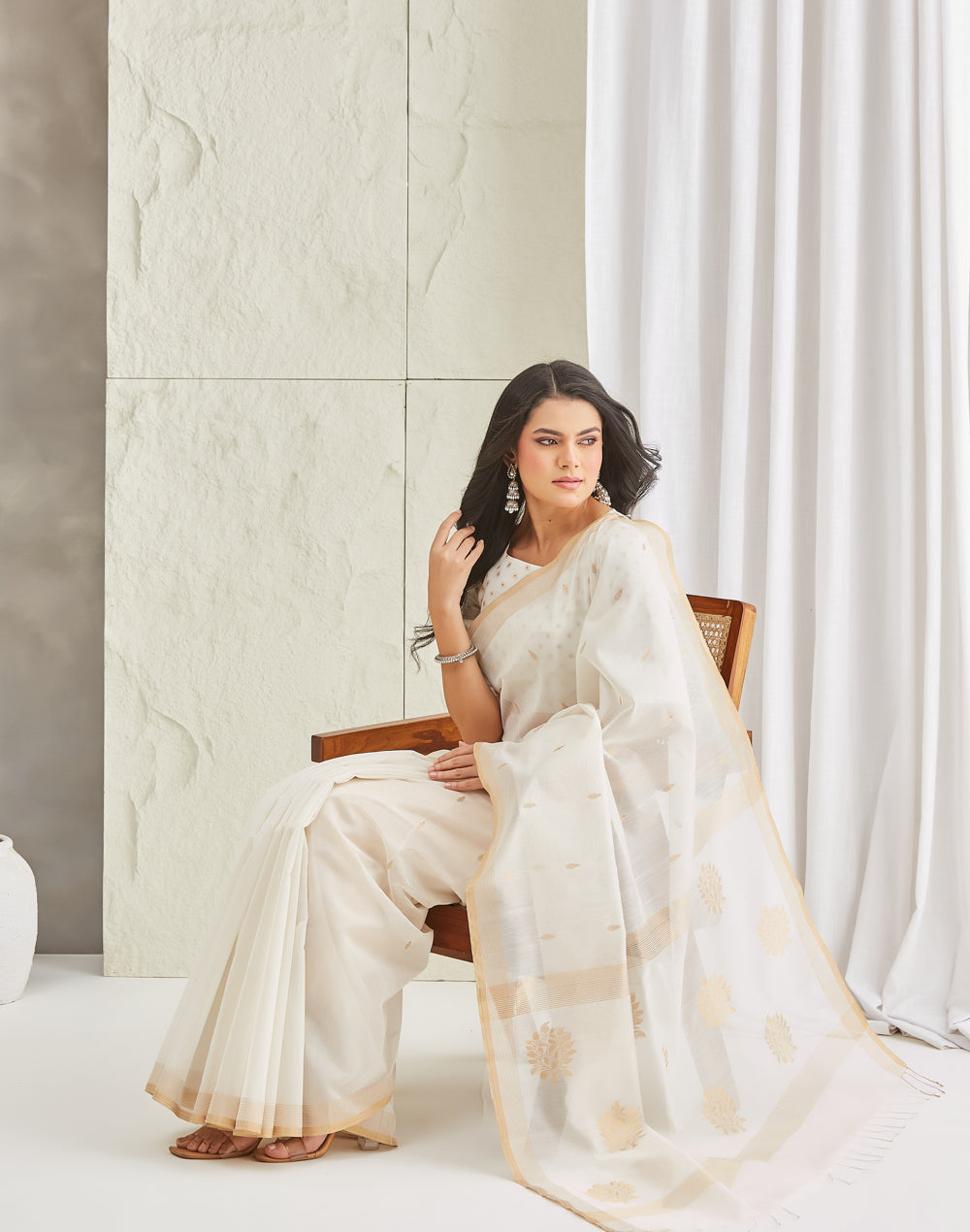 Natural Cotton Silk Blend Chanderi Sari