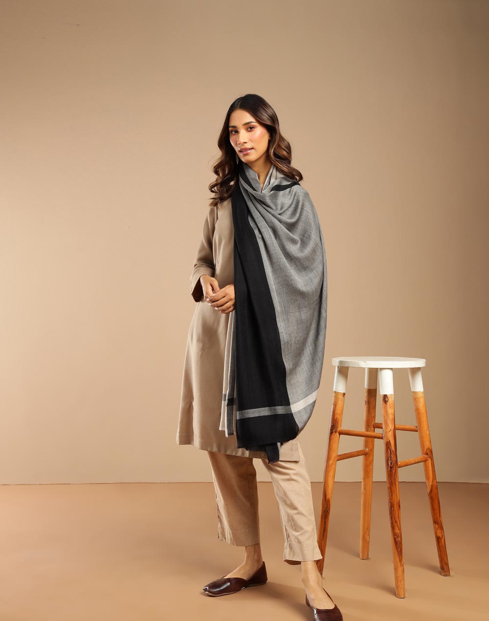 Black-Grey Wool Shawl