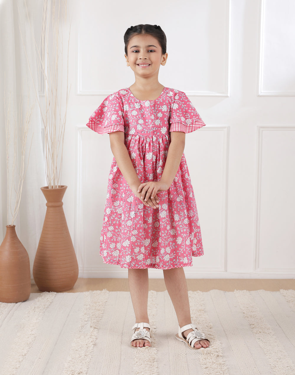Pink Cotton Hand Block Printed Dress