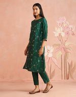 Emerald Cotton Silk Embroidered Long Kurta