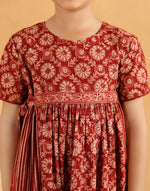 Red Cotton Kalamkari Printed Dress