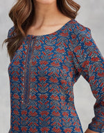 Indigo Viscose Blend Ajrakh Printed Long Kurta