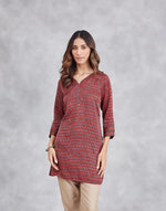 Maroon Viscose Blend Ajrakh Printed Slim Fit Short Kurta