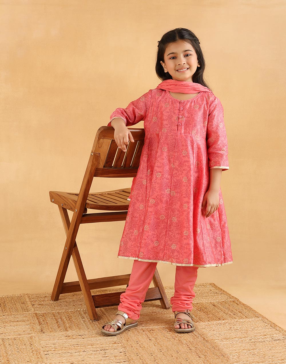 Pink Cotton Silk Blend Printed 3pc Churidar Set