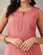 Pink Cotton Slim Fit Knee Length Kurta