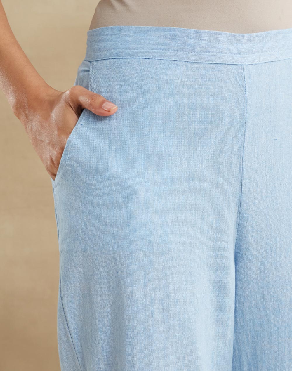 Light Blue Cotton Chikankari Casual Stride Tapered Pant