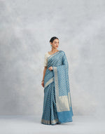 Blue Cotton Silk Blend Banarsi Sari
