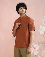 Rust Shirt with band collar and half sleeves