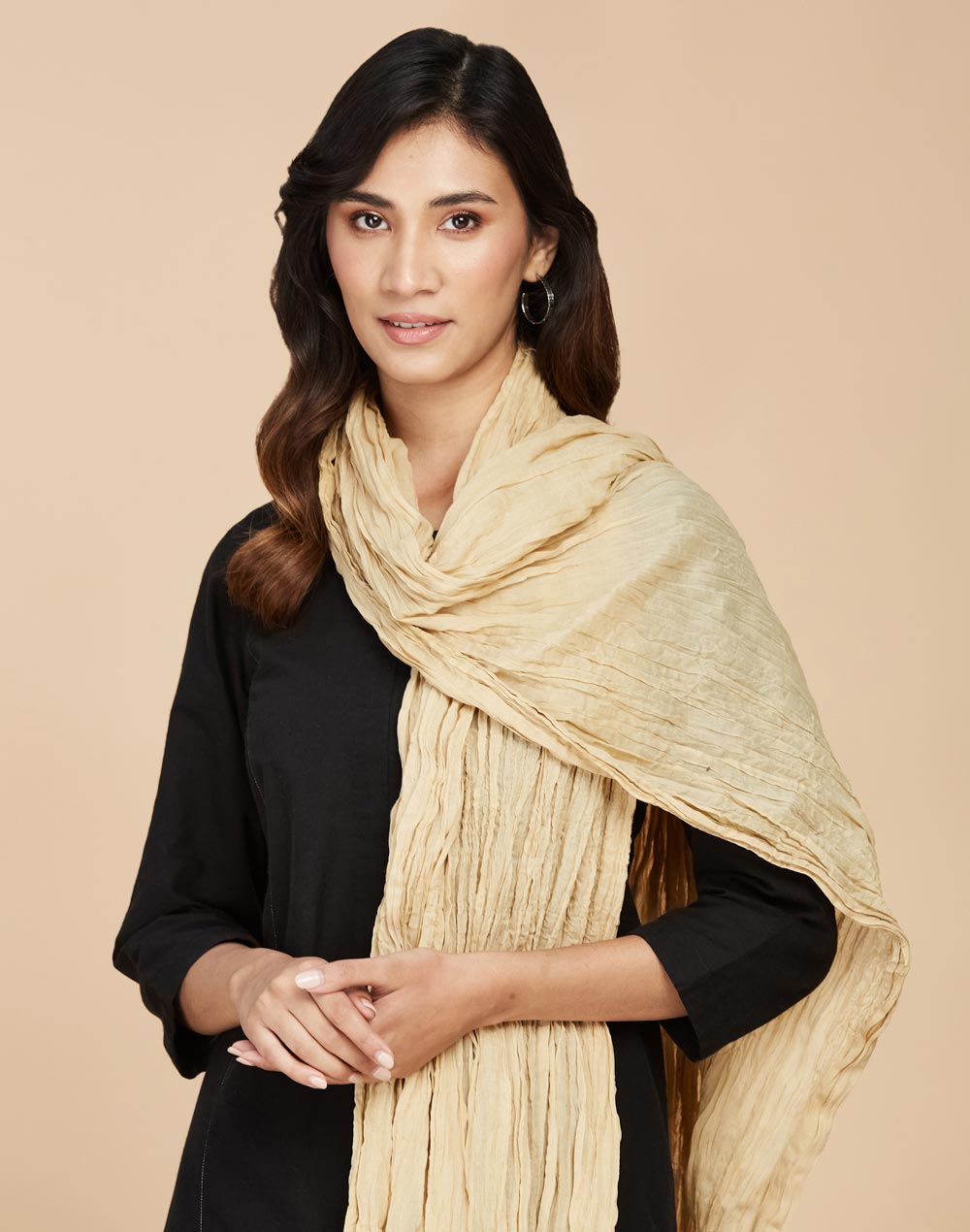 Beige Cotton Woven Dupatta