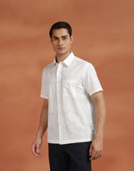 White Cotton Hand Block Printed Bush Shirt