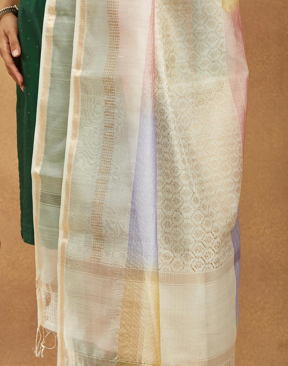 Natural Cotton Silk Blend Hand Block Printed Dupatta