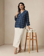 Blue Block Print Geometric Shirt styled for festive occasions