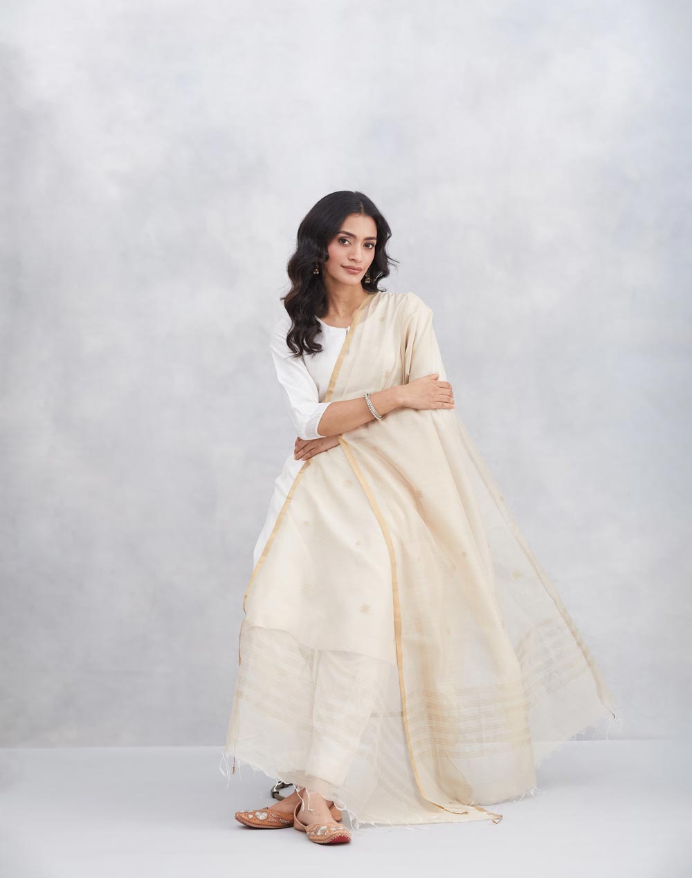Beige Cotton Silk Blend Dupatta