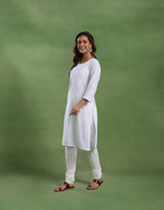 White Cotton Chikankari Knee Length Kurta