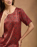 Maroon Viscose Blend Ajrakh Printed Arcadian Top