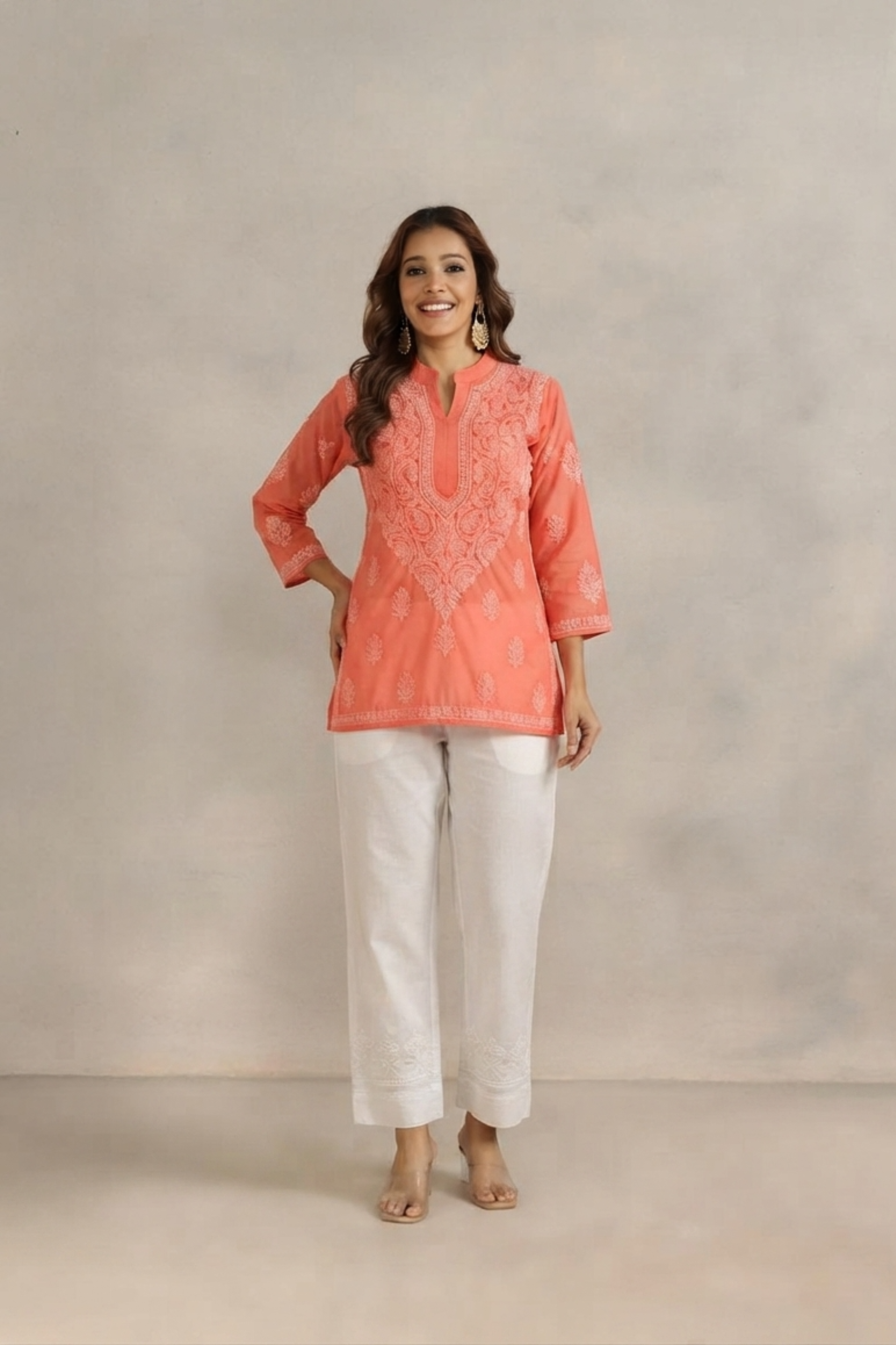 White Cotton Chikankari Pant Casual Tapered
