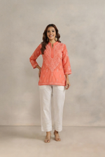 White Cotton Chikankari Pant Casual Tapered