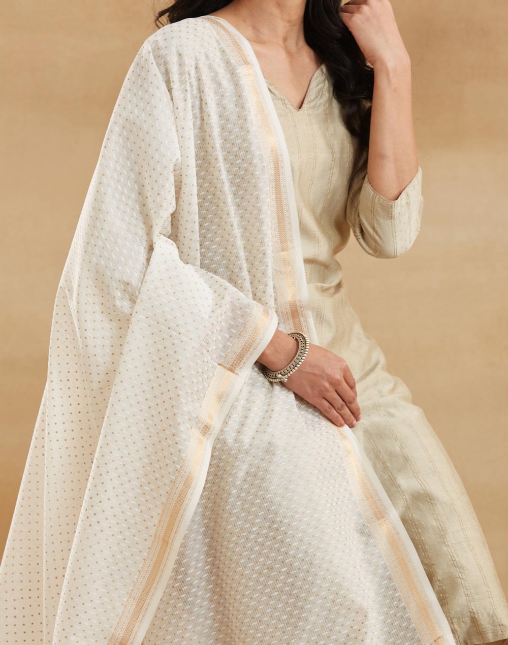 Natural Cotton Silk Blend Hand Block Printed Dupatta