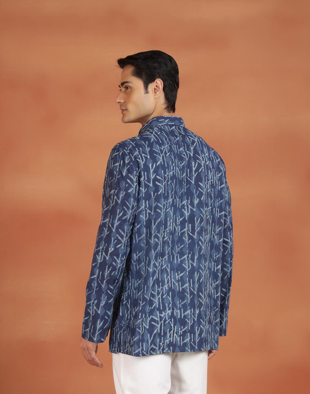 Indigo Cotton Dabu Slim Fit Short Kurta