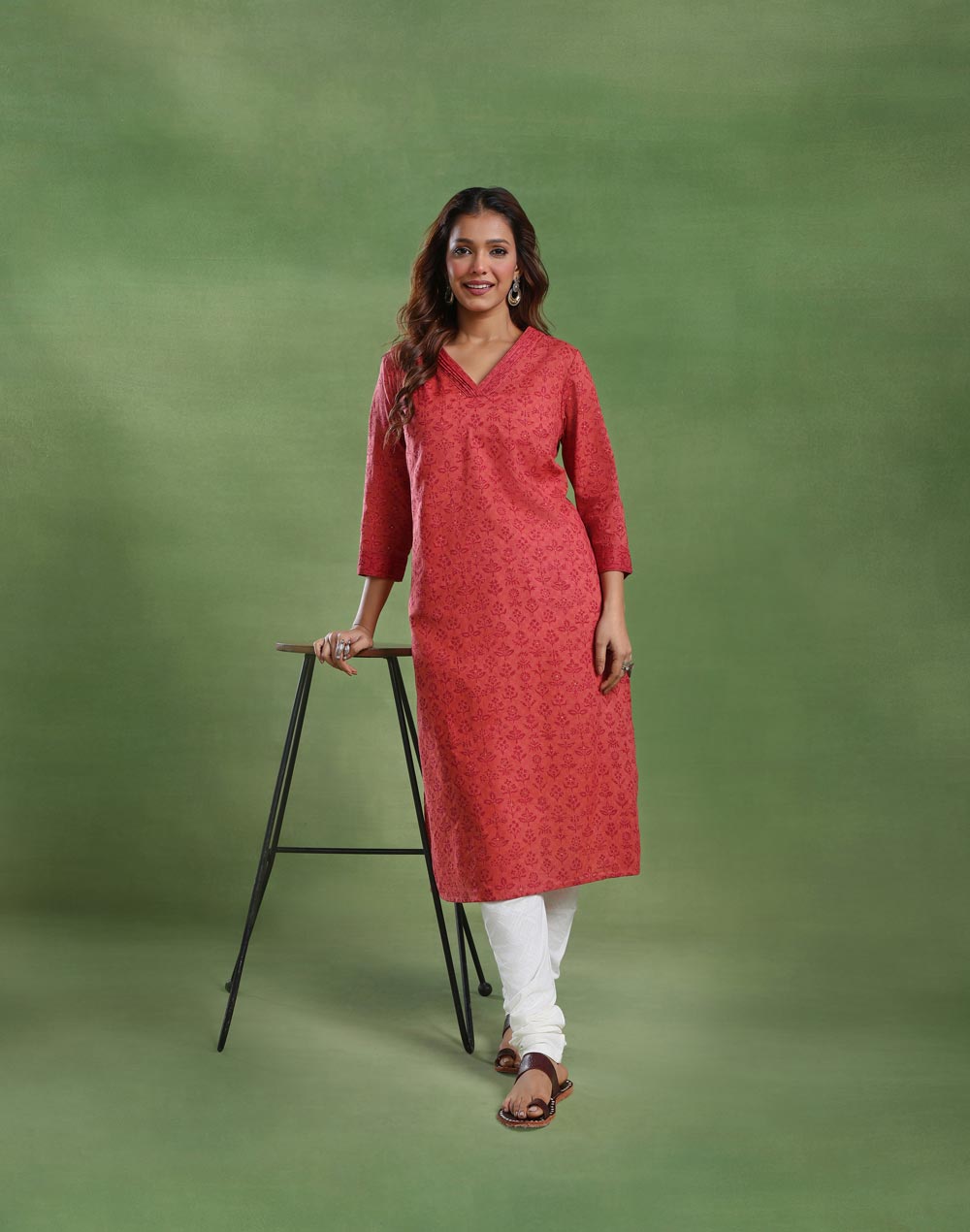 Pink Cotton Long Kurta