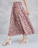 Brown Cotton Floral Midi Skirt