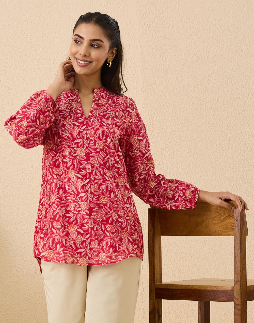 Red Cotton Silk Tunic