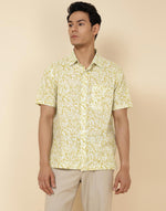 Beige Cotton Hand Block Printed Bush Shirt