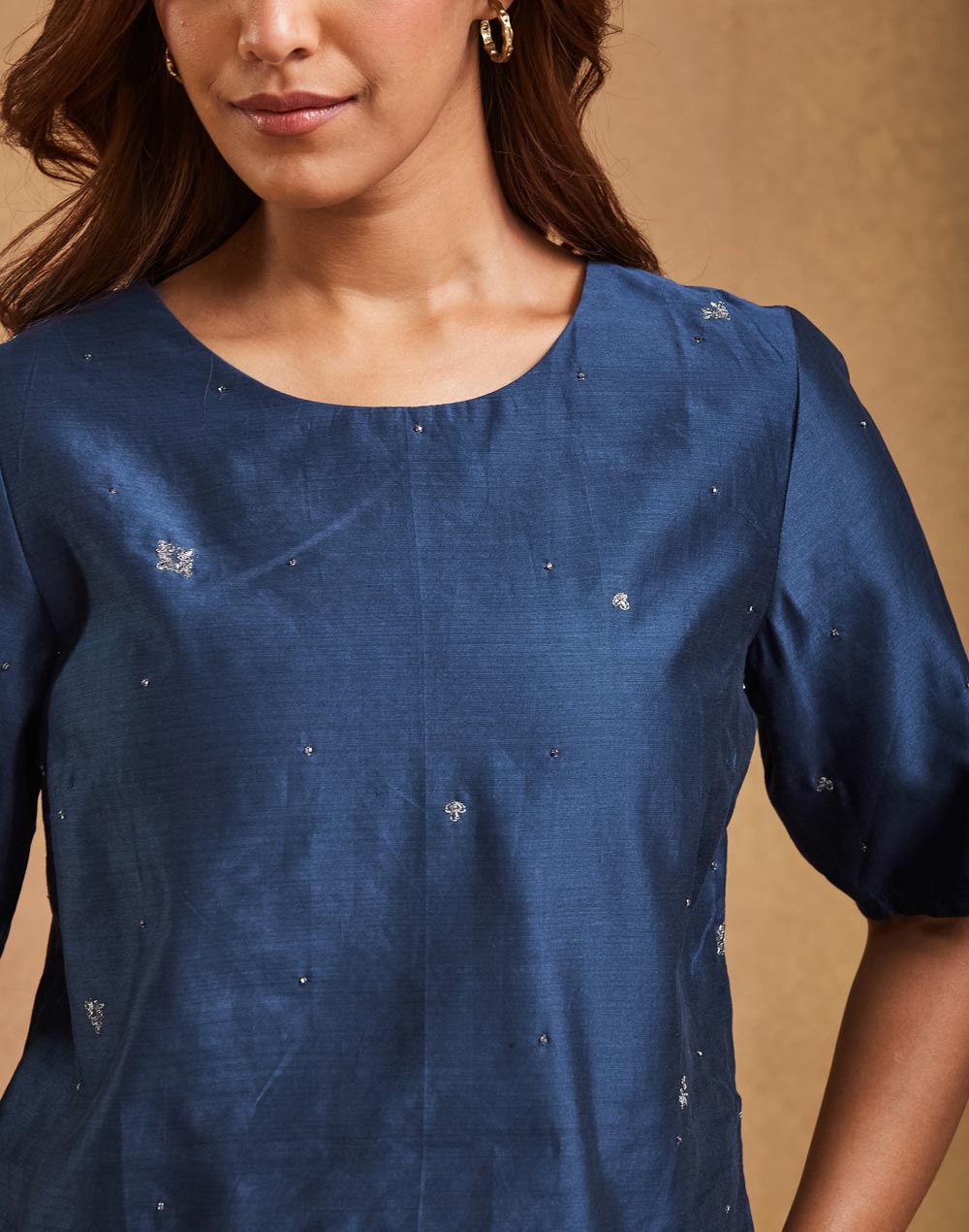 Navy Cotton Silk Short Top