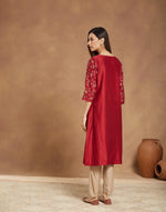 Maroon Cotton Silk Embroidered Long Kurta