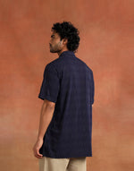 Navy Cotton Dobby Short Kurta