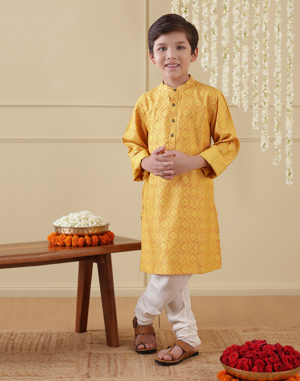 Yellow Viscose Blend Hand Block Printed Long Kurta
