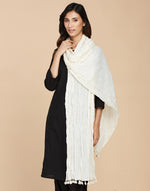 Beige Cotton Mull Plain Phunka Crinkle Dupatta
