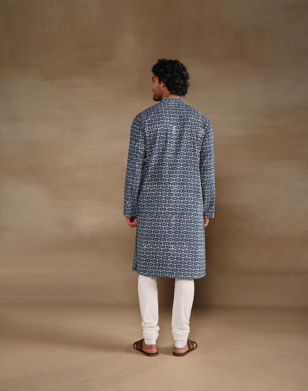 Indigo Cotton Dabu Printed Slim Fit Long Kurta