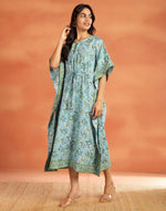 Blue Cotton Hand Block Printed Kaftan