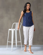 Blue Viscose Silk Hand Embroidered Top