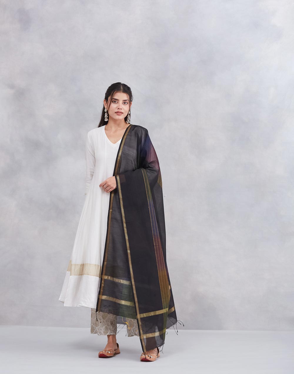 Black Cotton Silk Blend Dupatta